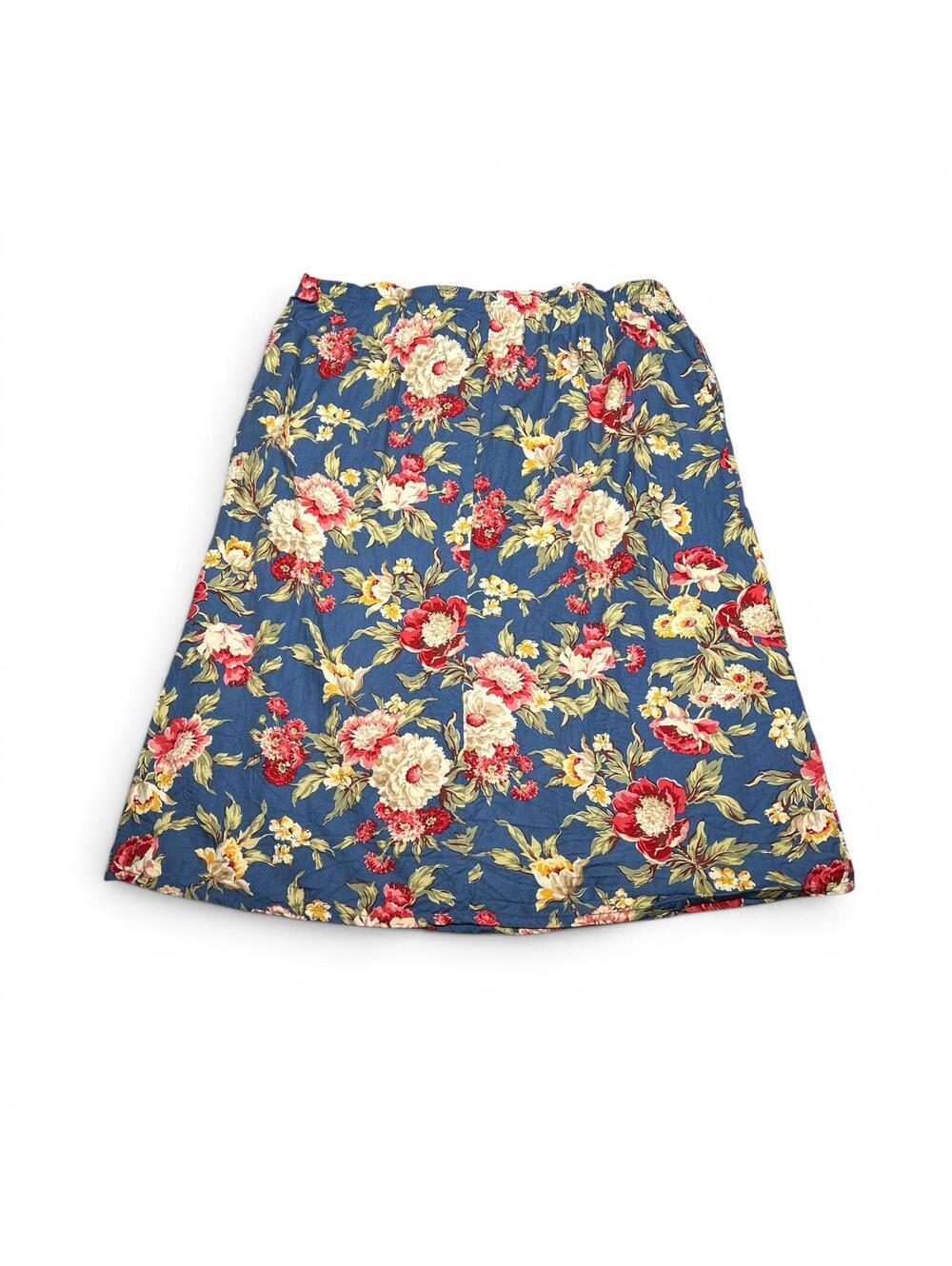 Vintage 90s Blue Floral Rayon Skirt Size 2X